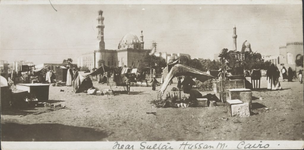 Historic photograph of the market near Sultan Hassan Mosque in Cairo