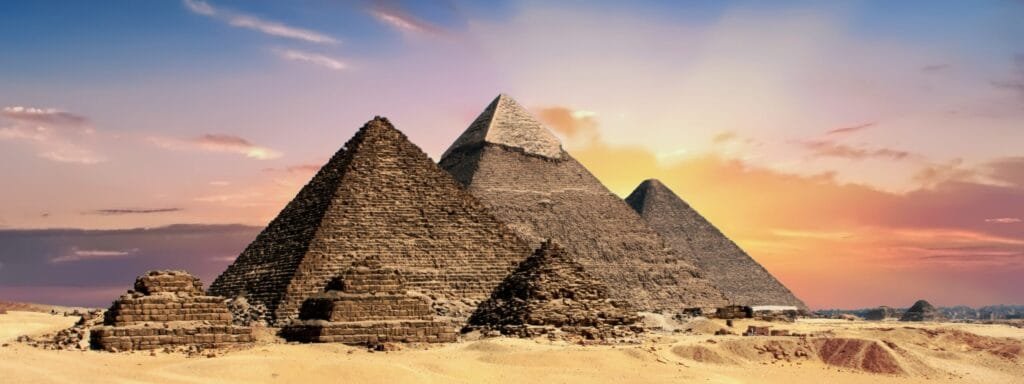 A panoramic view of the Giza pyramids
